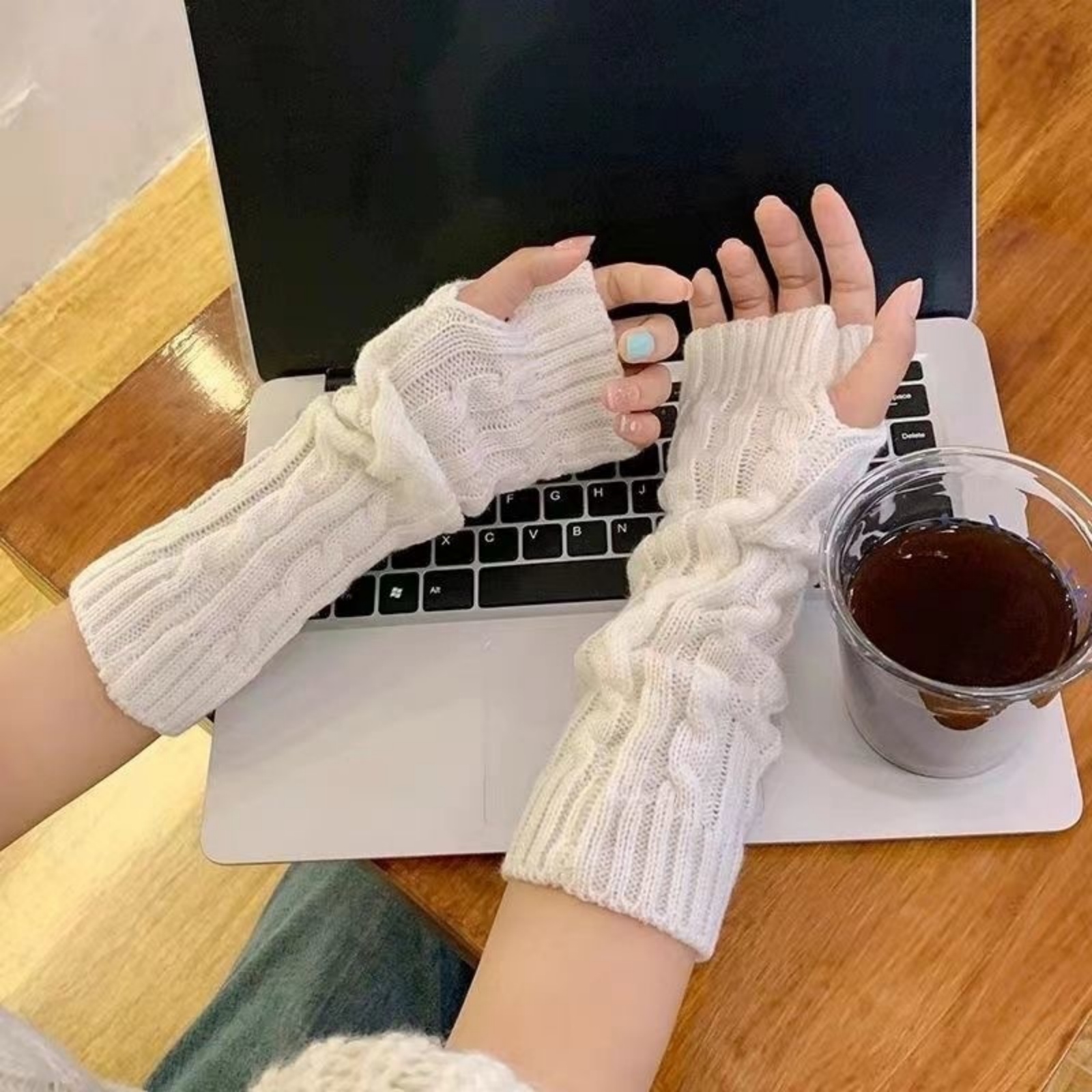 Fingerless Glove Knit - 2PCS Cable Knit Fingerless Gloves, Women's