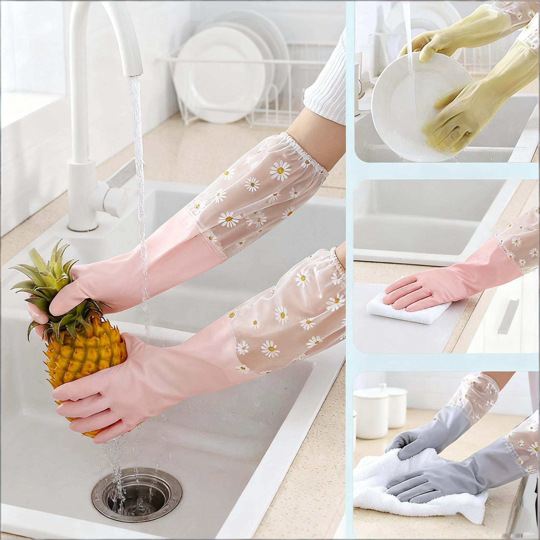 1 Pair Rubber Gloves Long Slee - Dish Glove Rubber ulasan dan harga