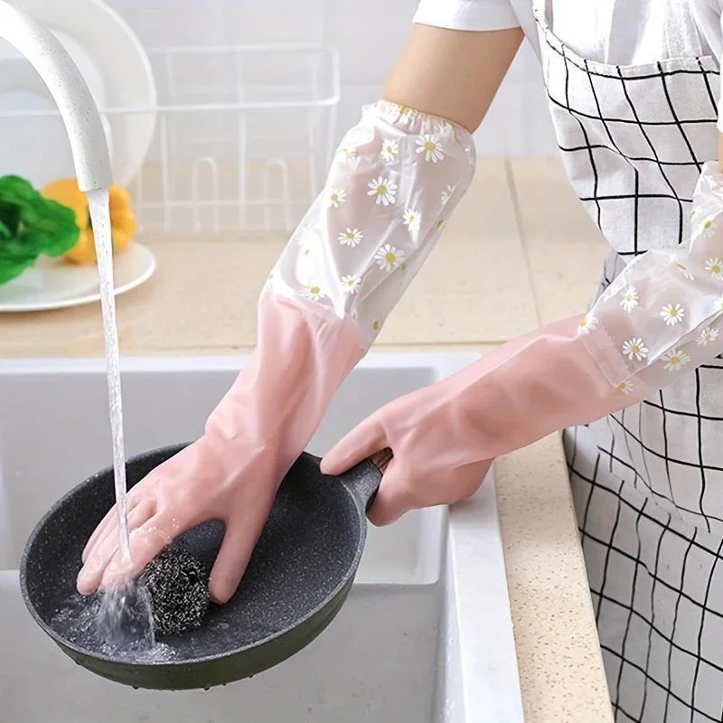 1 Pair Rubber Gloves Long Slee - Dish Glove Rubber ulasan dan harga