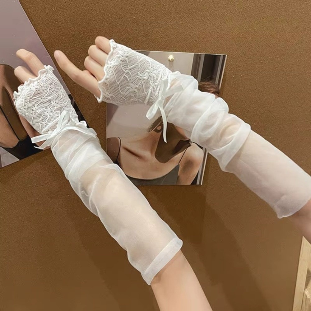 Y2K Lace Ruffle Mesh Gloves Sh - Fingerless Glove Knit ulasan dan harga