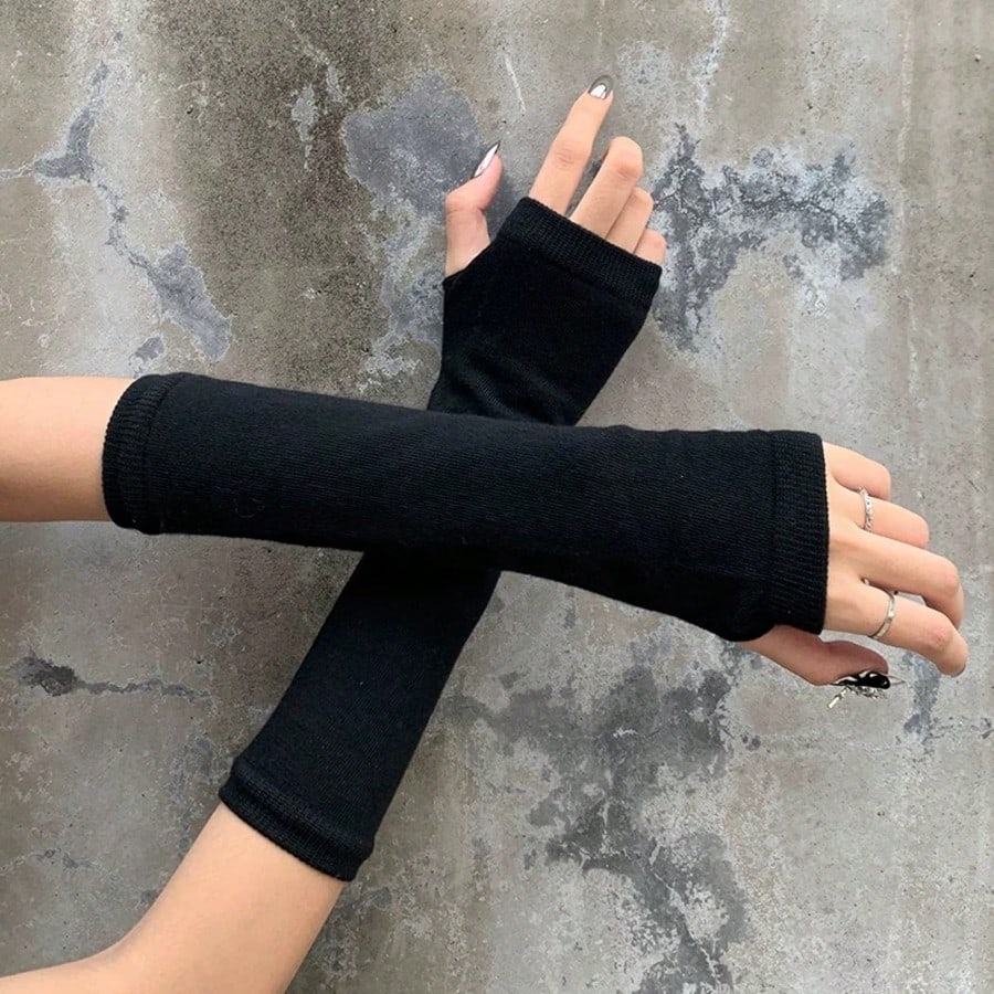 1 Pair Y2K Punk Striped Knitte - Fingerless Glove Knit ulasan dan harga