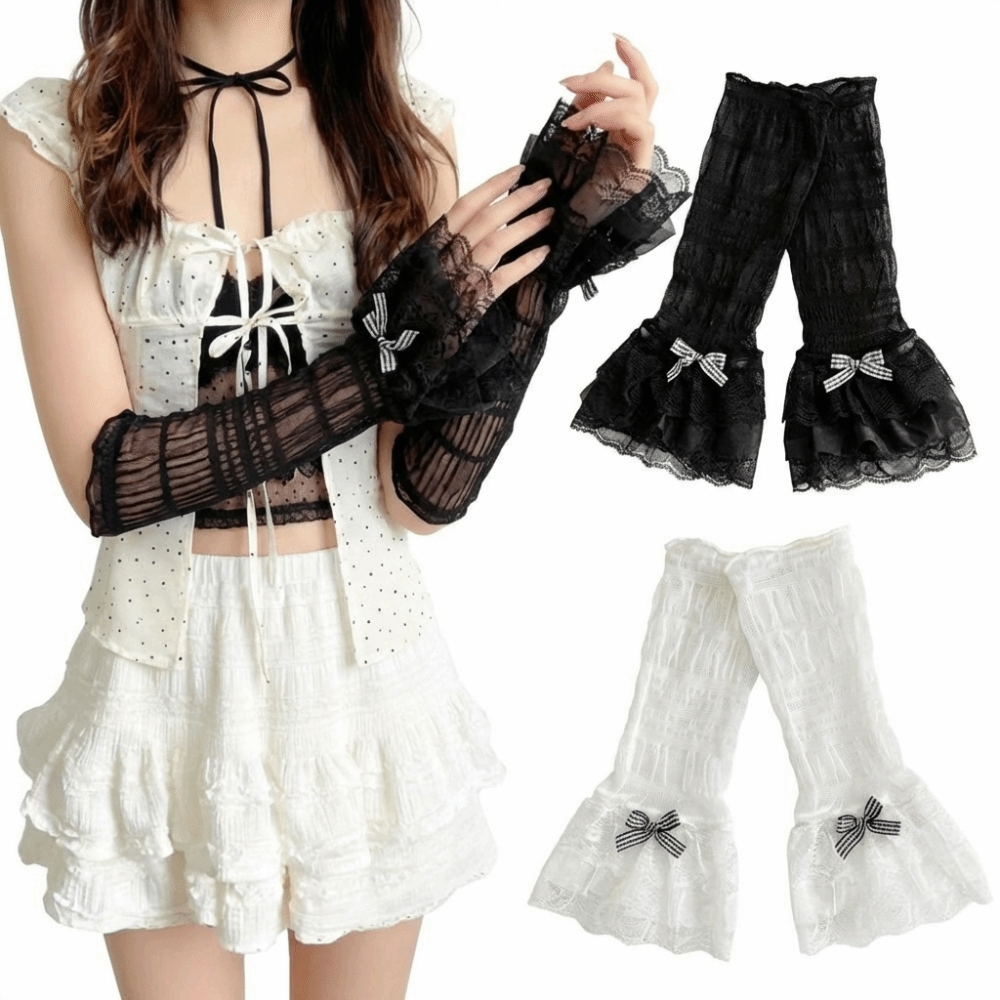 1 Pair Thin Lace Lace Arm Slee - Fingerless Glove Knit ulasan dan harga