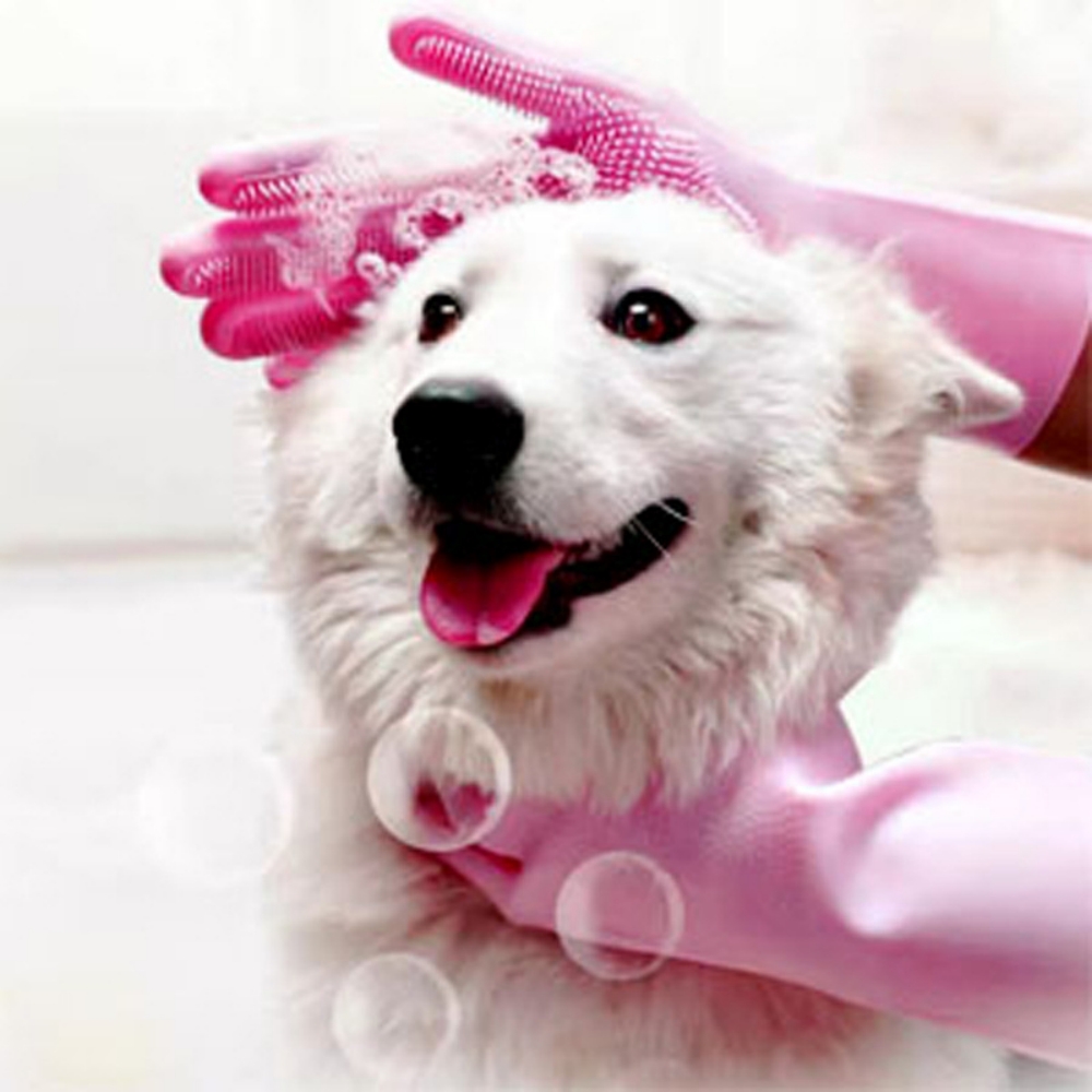 Pet Grooming Gloves for Dogs A - Rubber Glove Cleaning ulasan dan harga
