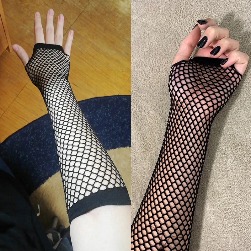 Women Fashion Neon Fishnet Fin - Fingerless Glove Knit ulasan dan harga
