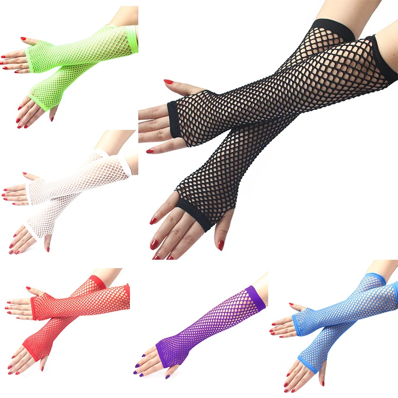 Women Fashion Neon Fishnet Fin - Fingerless Glove Knit ulasan dan harga