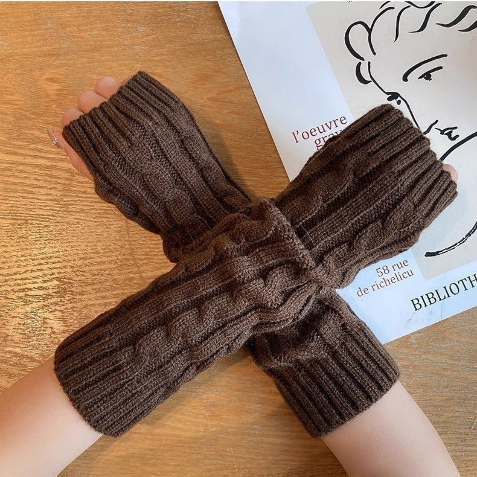 2PCS Cable Knit Fingerless Glo - Fingerless Glove Knit ulasan dan harga